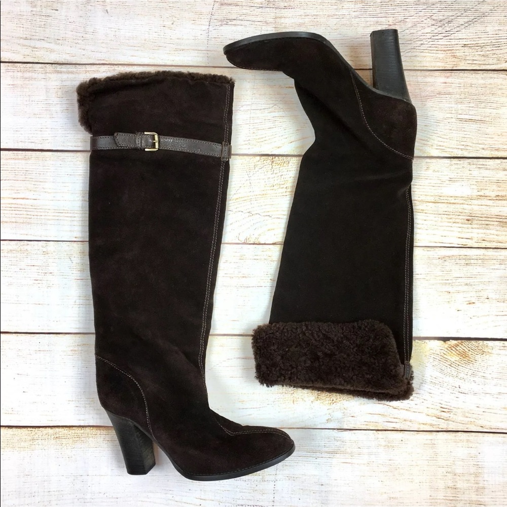 J Crew Italy shearling cuff suede boots sz 7